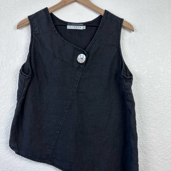 Vintage Willow lagenlook art to wear asymetrical linen black tank - Picture 3 of 8